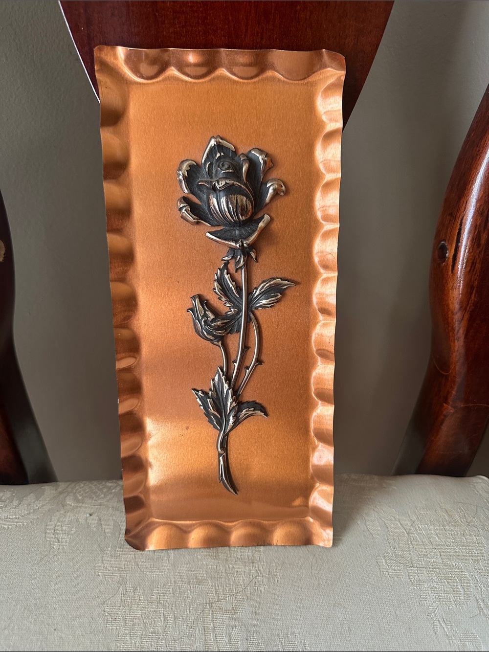 Vintage copper sculpted dimensional rose wall hanging circa 1960s